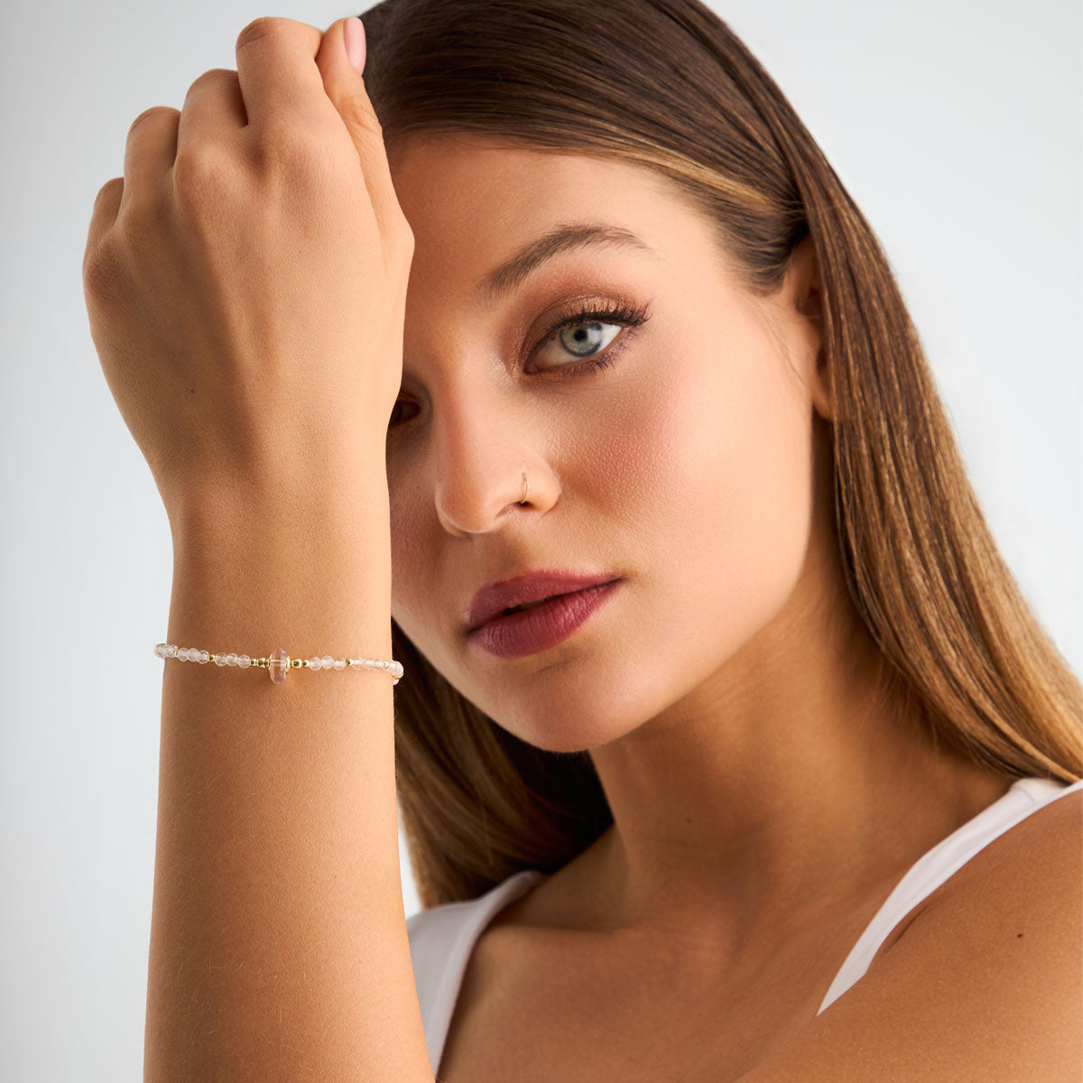 Bransoletka srebrna pozłacana z kryształem górskim