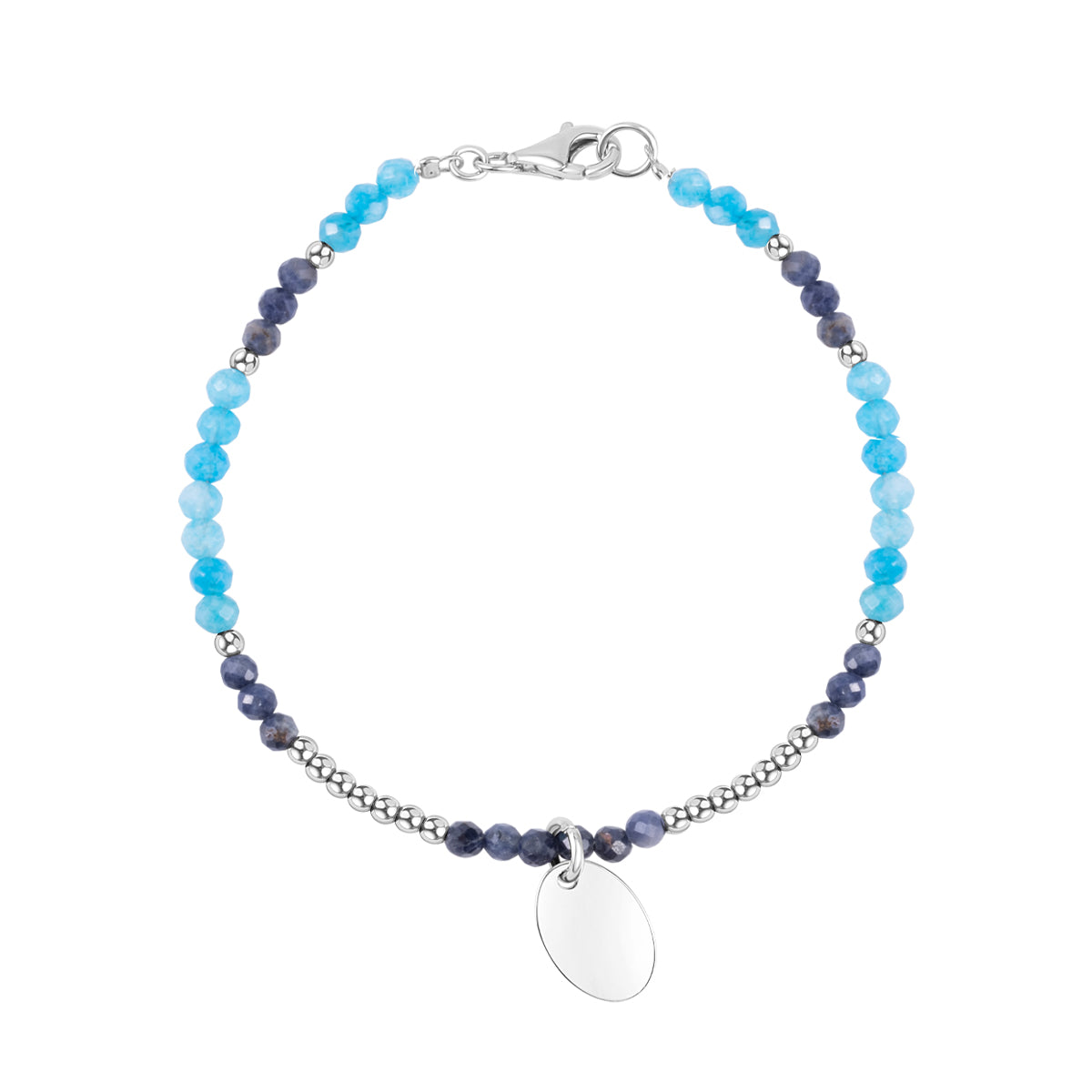 Bransoletka srebrna z agatem, hematytem i szafirami - kulki