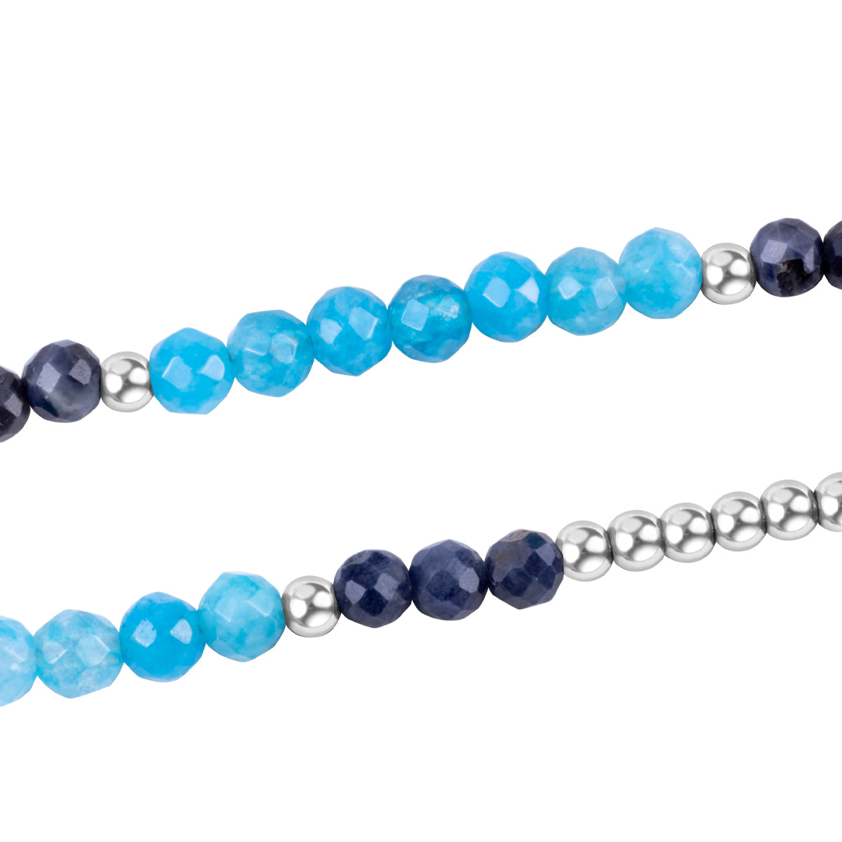 Bransoletka srebrna z agatem, hematytem i szafirami - kulki