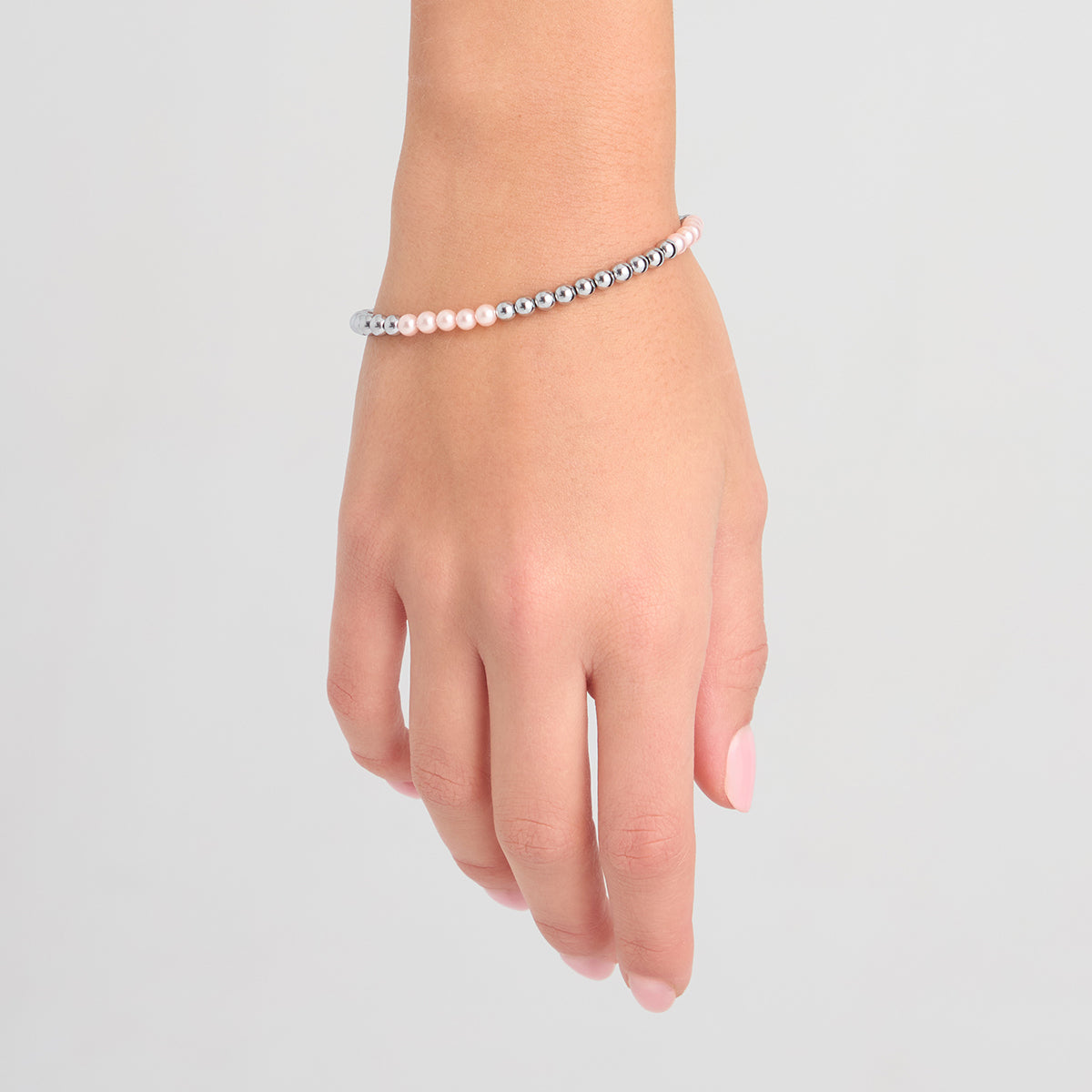 Bransoletka srebrna z hematytem i muszlą - kulki - Grafito