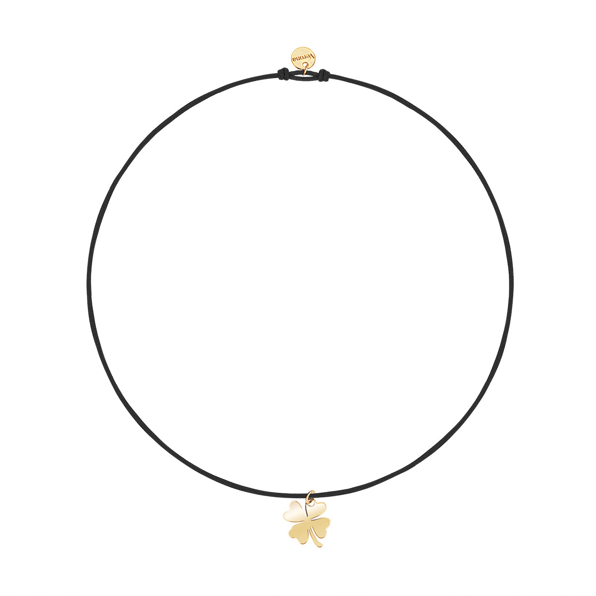 Bransoletka srebrna pozłacana na czarnym sznurku - koniczynka