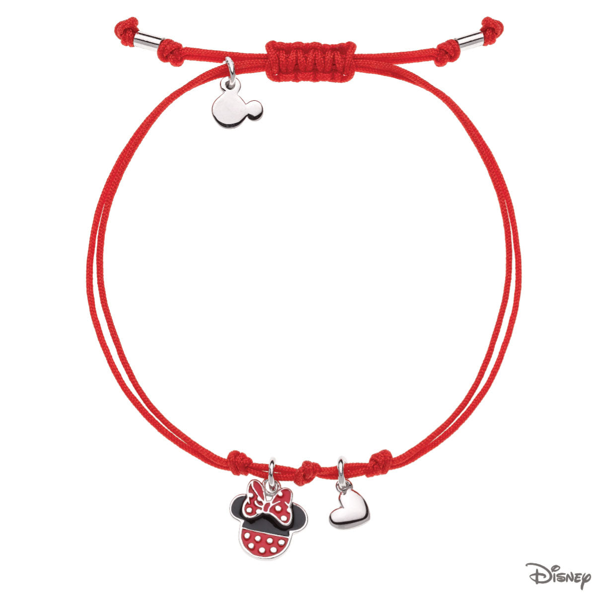 Bransoletka srebrna na czerwonym sznurku - Myszka Minnie - Disney