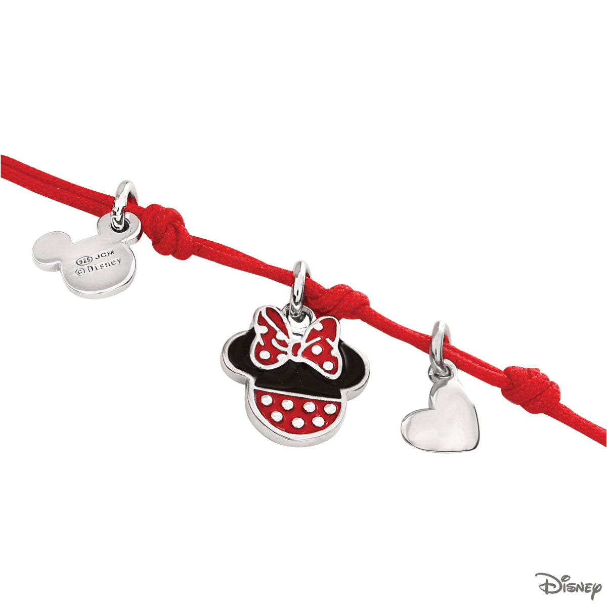 Bransoletka srebrna na czerwonym sznurku - Myszka Minnie - Disney