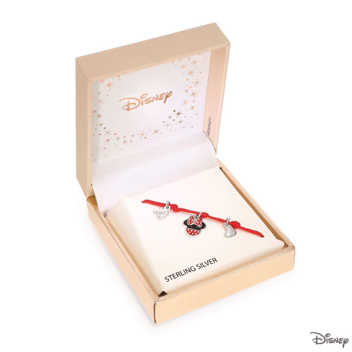 Bransoletka srebrna na czerwonym sznurku - Myszka Minnie - Disney