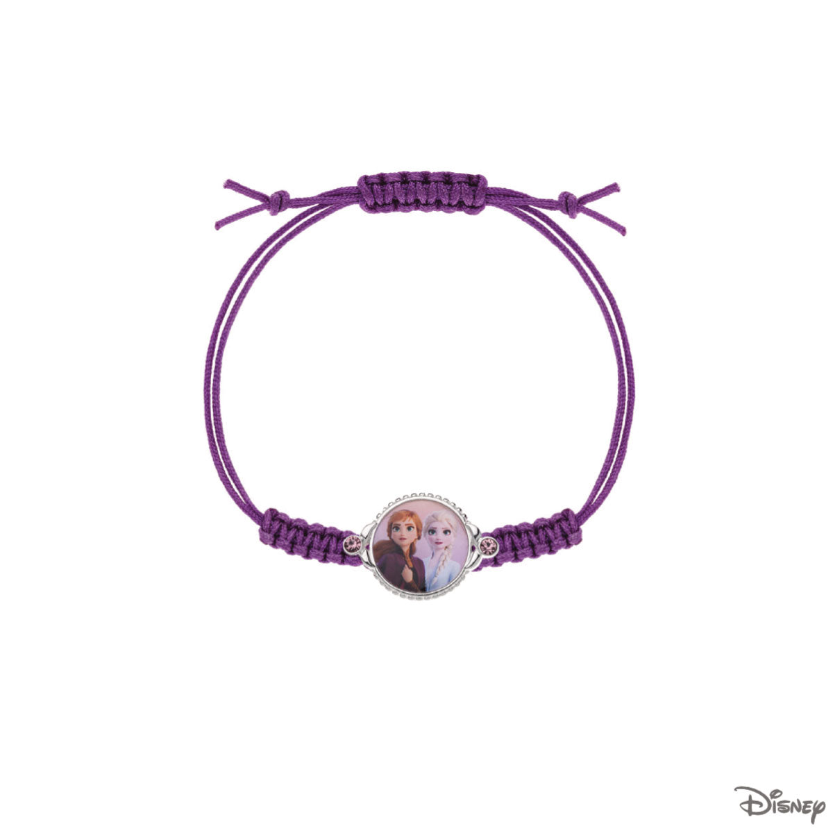 Bransoletka srebrna na fioletowym sznurku - Kraina Lodu - Disney