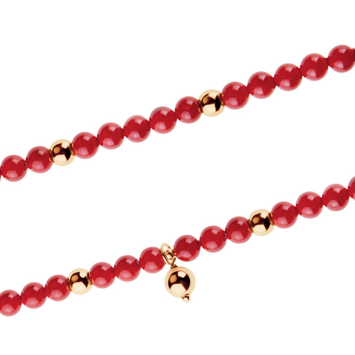 Bransoletka srebrna pozłacana z czerwonymi muszlami - kulki
