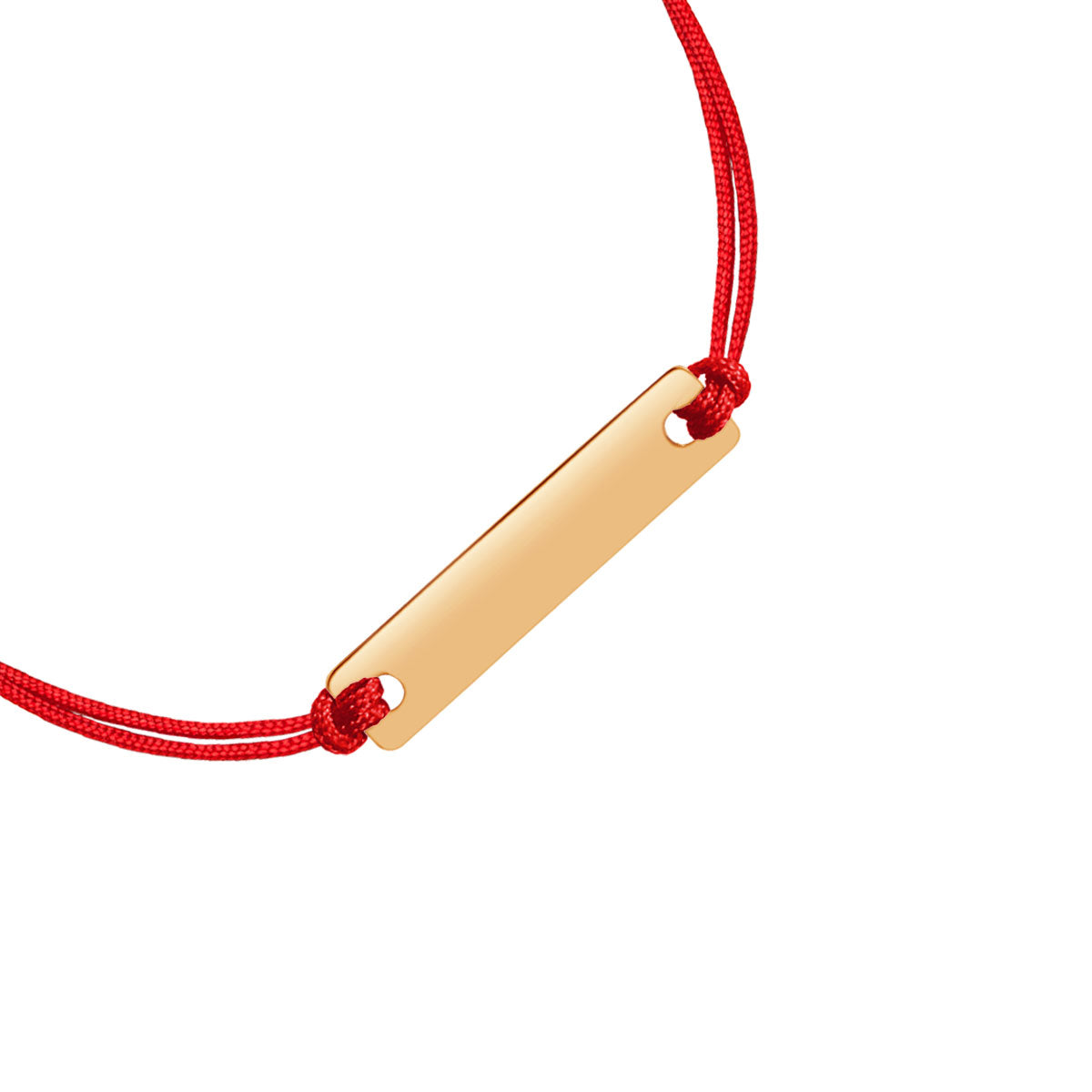 Bransoletka złota na czerwonym sznurku z blaszką