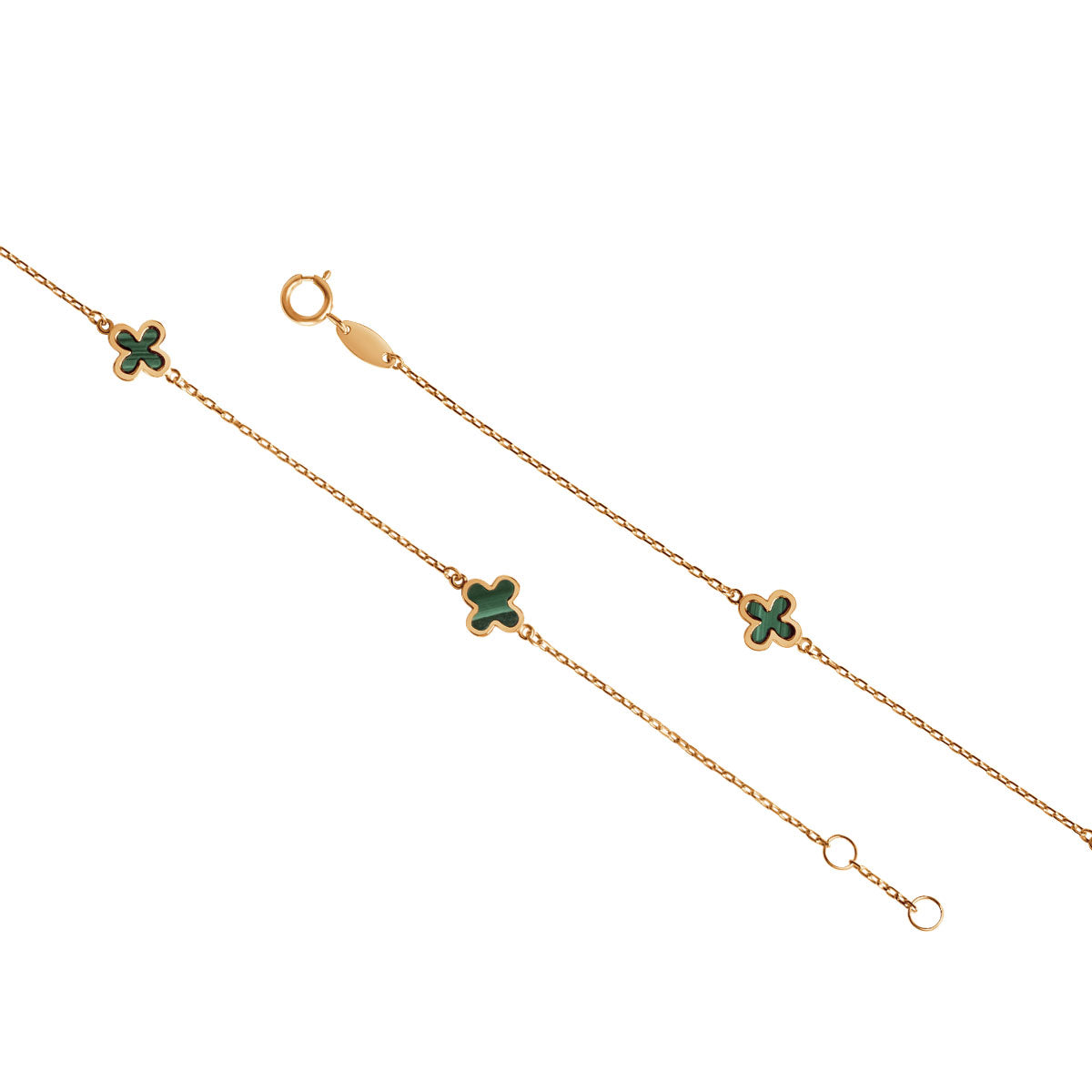 Bransoletka złota z zielonym malachitem - koniczyna