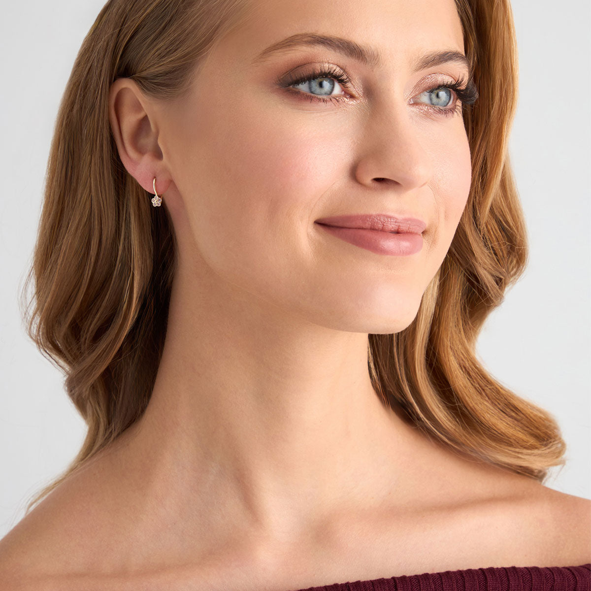 Kolczyki złote z różowymi cyrkoniami - kwiaty - Bambini - Verona