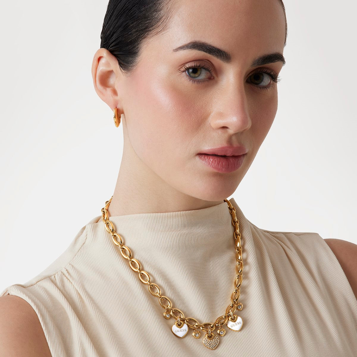 Kolczyki stalowe z cyrkoniami - serca - Guess Jewelery