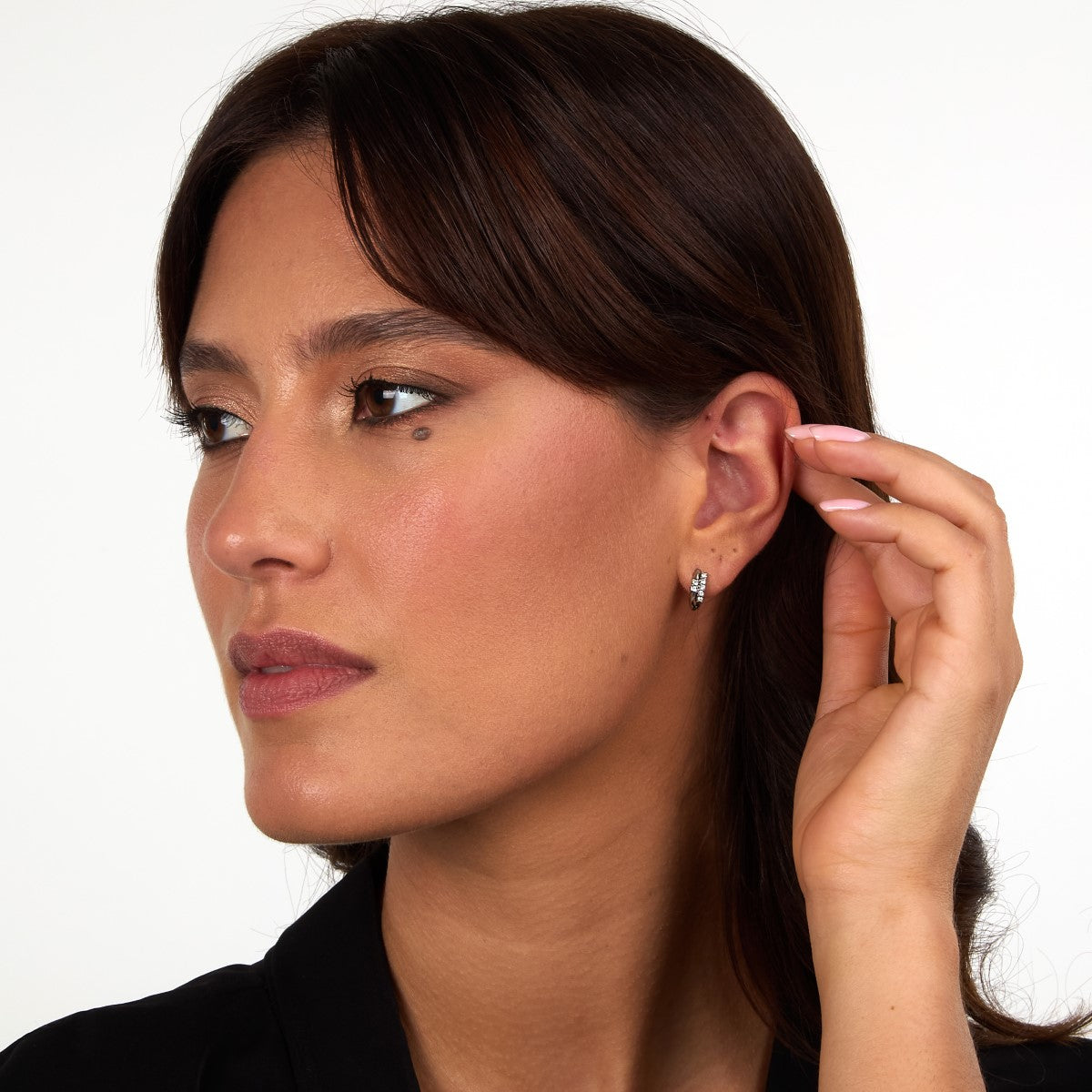 Kolczyki stalowe z cyrkoniami - koła - Trussardi T-Logo Hoop