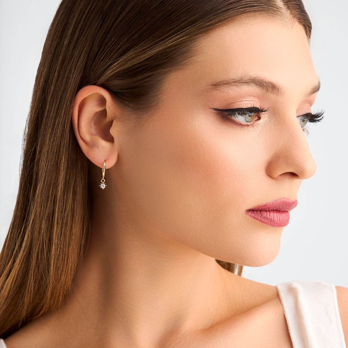 Kolczyki srebrne pozłacane wiszące z cyrkoniami - koła