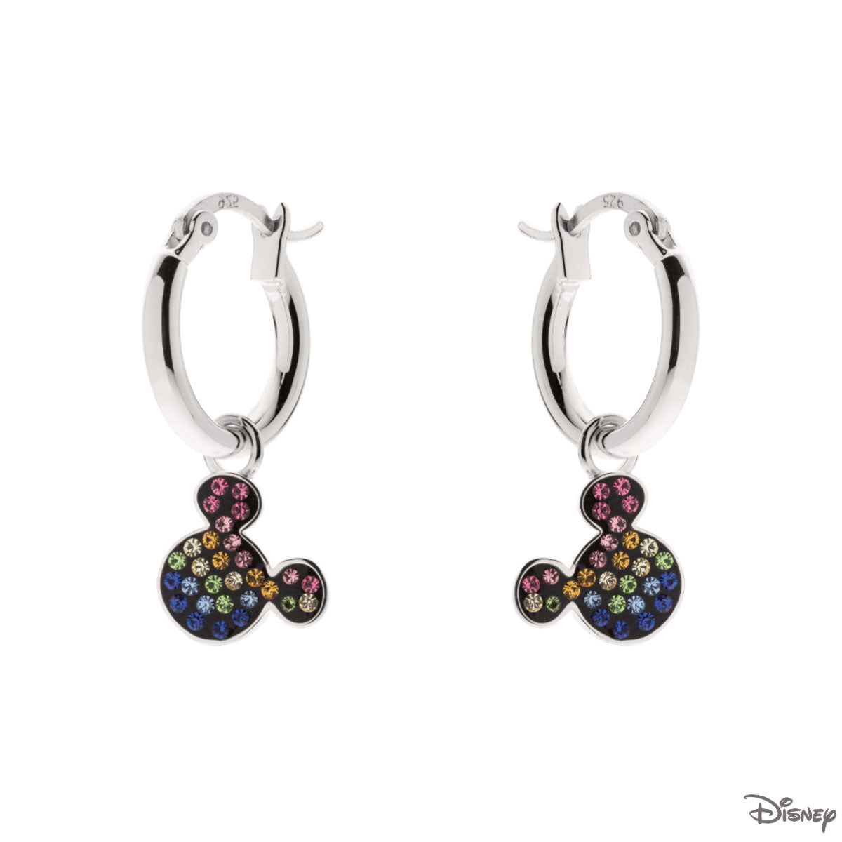 Kolczyki srebrne wiszące z kolorowymi cyrkoniami - Myszka Mickey - Disney