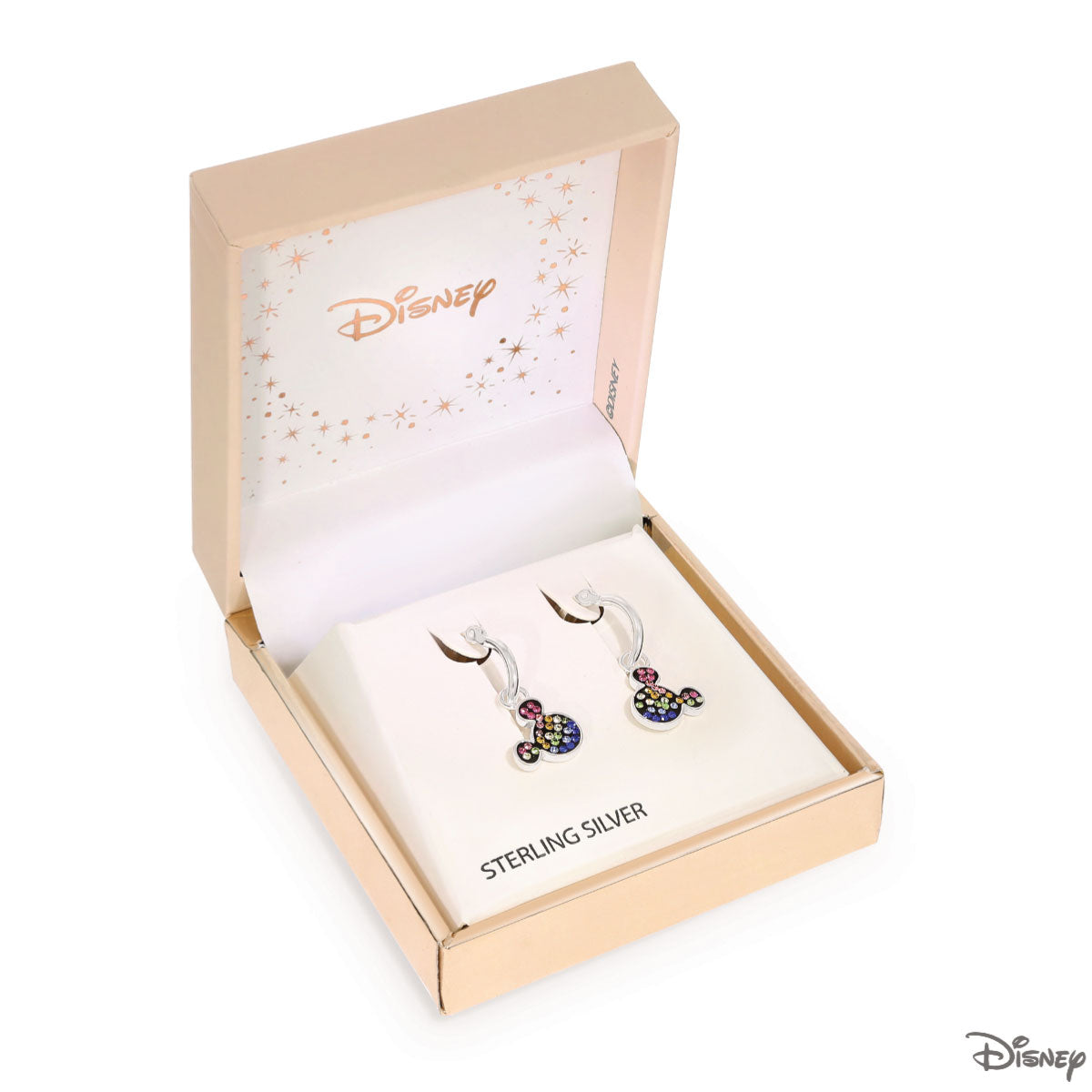 Kolczyki srebrne wiszące z kolorowymi cyrkoniami - Myszka Mickey - Disney