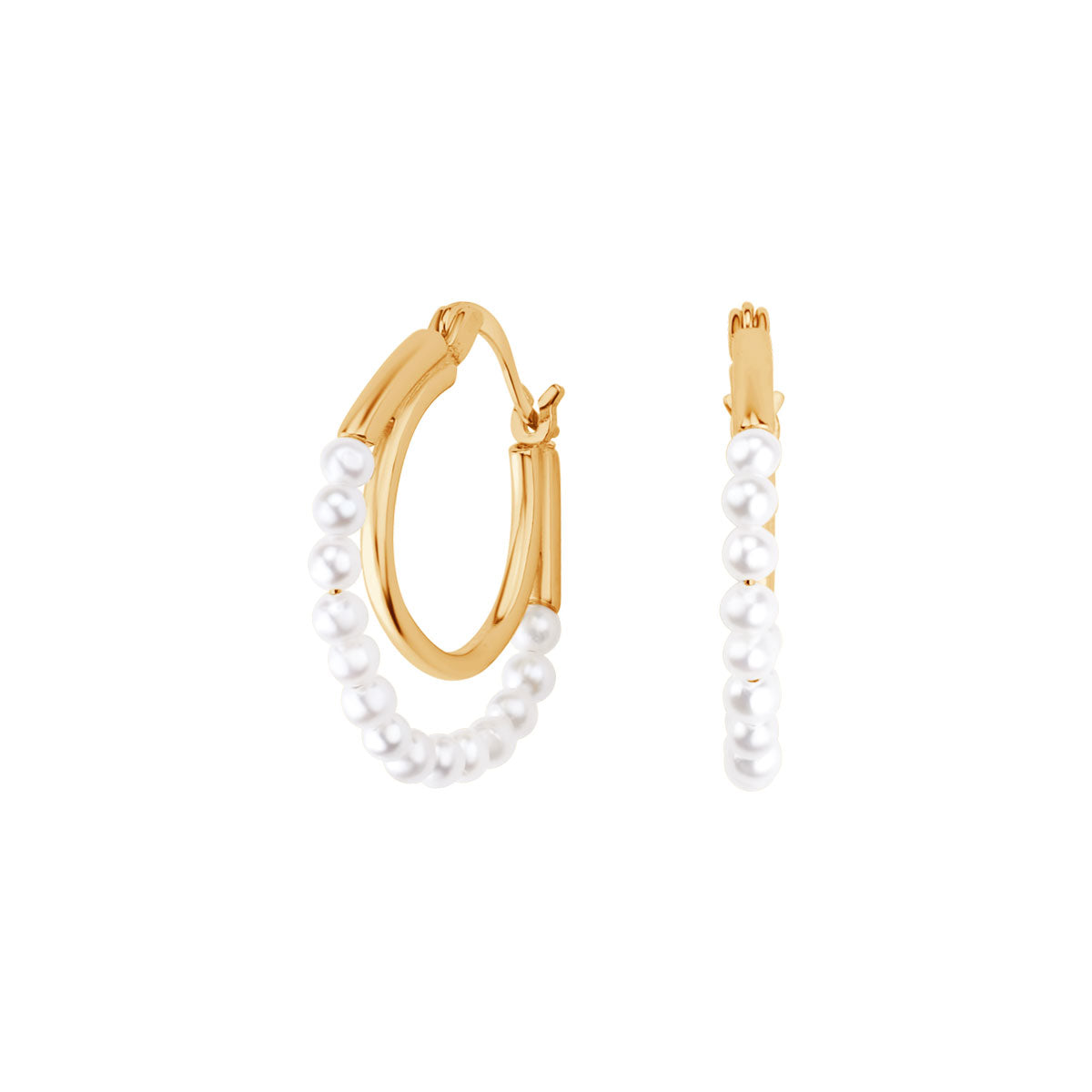 Kolczyki srebrne pozłacane z białymi perłami - koła