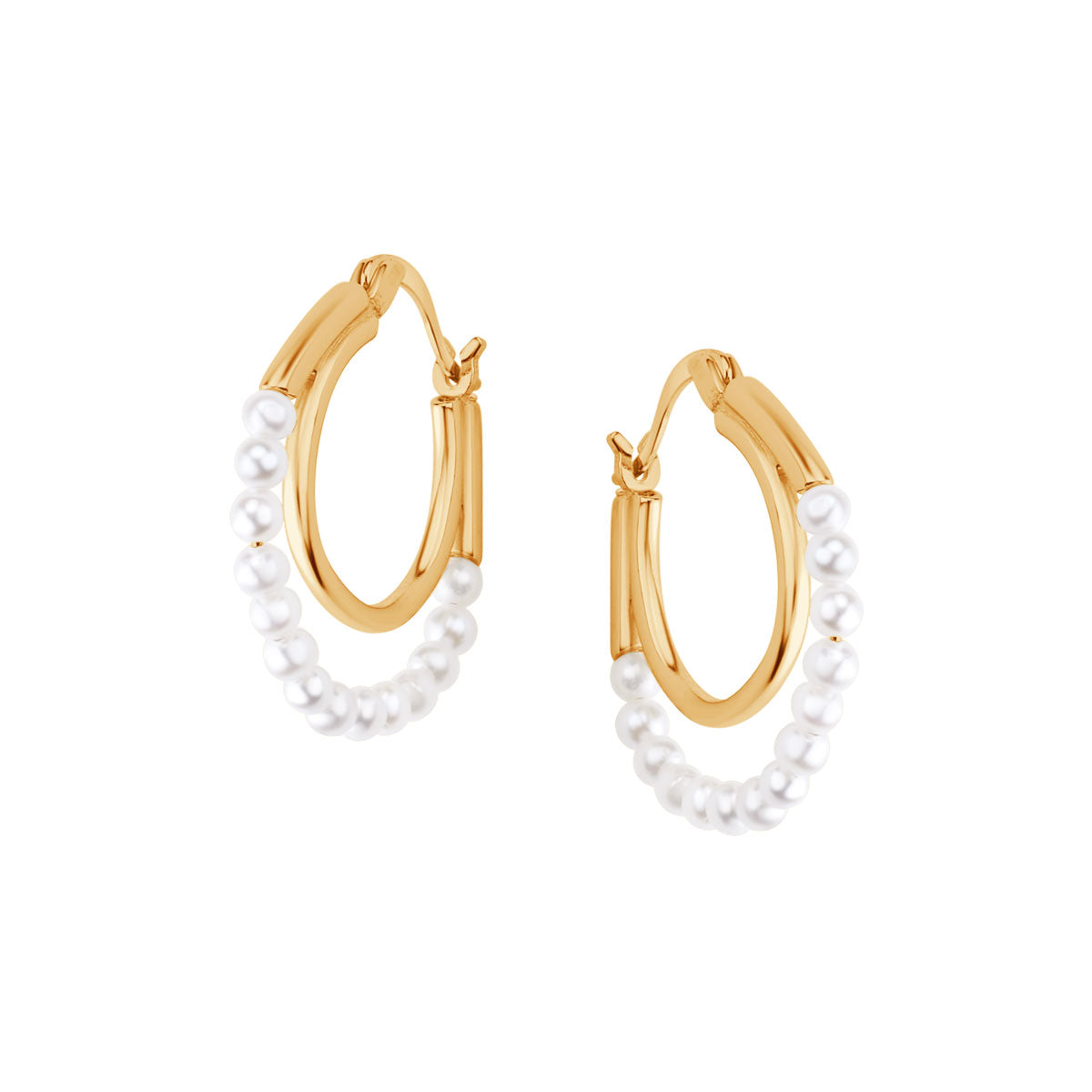 Kolczyki srebrne pozłacane z białymi perłami - koła