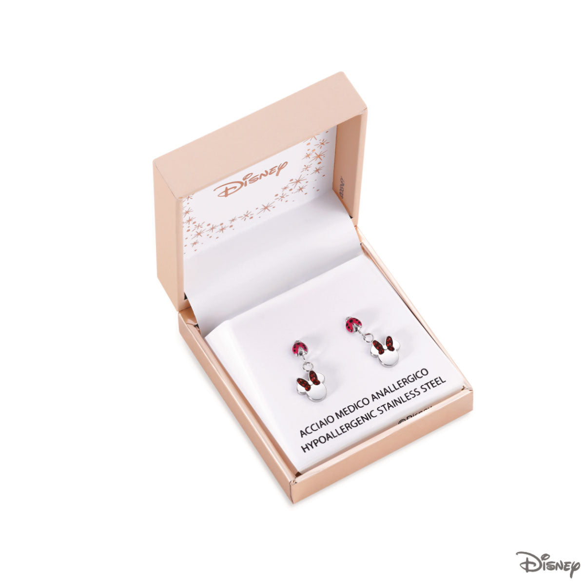 Kolczyki stalowe z czerwonymi cyrkoniami - Myszka Minnie - Disney