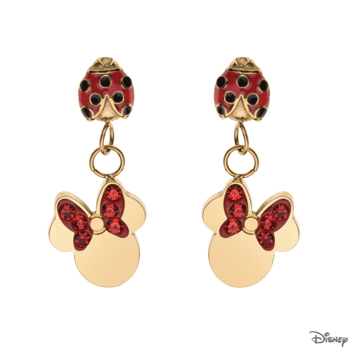 Kolczyki stalowe wiszące z czerwonymi cyrkoniami - Myszka Minnie - Disney