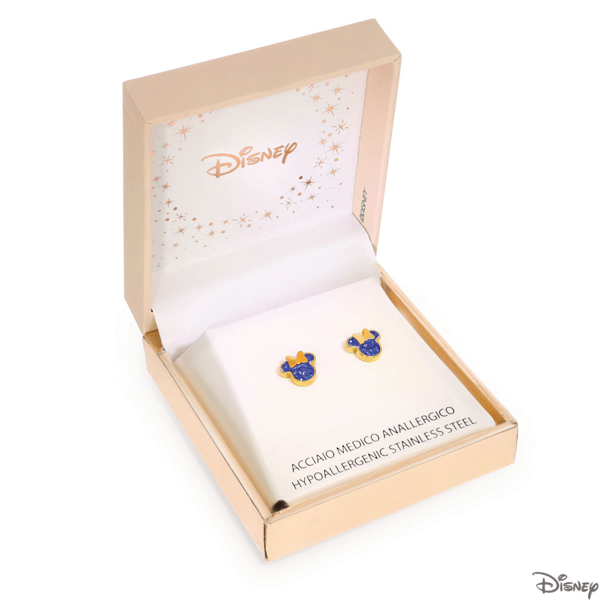 Kolczyki stalowe z granatowymi cyrkoniami - Myszka Minnie - Disney