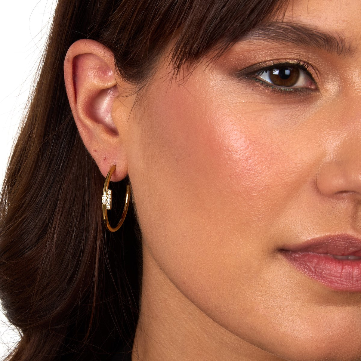 Kolczyki stalowe z cyrkoniam - Trussardi T-logo Hoop