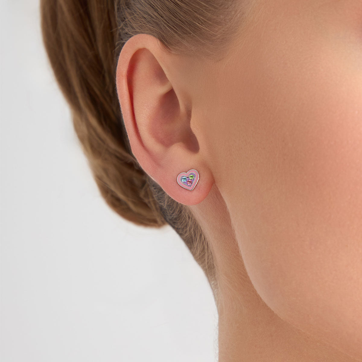 Kolczyki srebrne z emalią i kolorowymi cyrkoniami - serca - Bambini