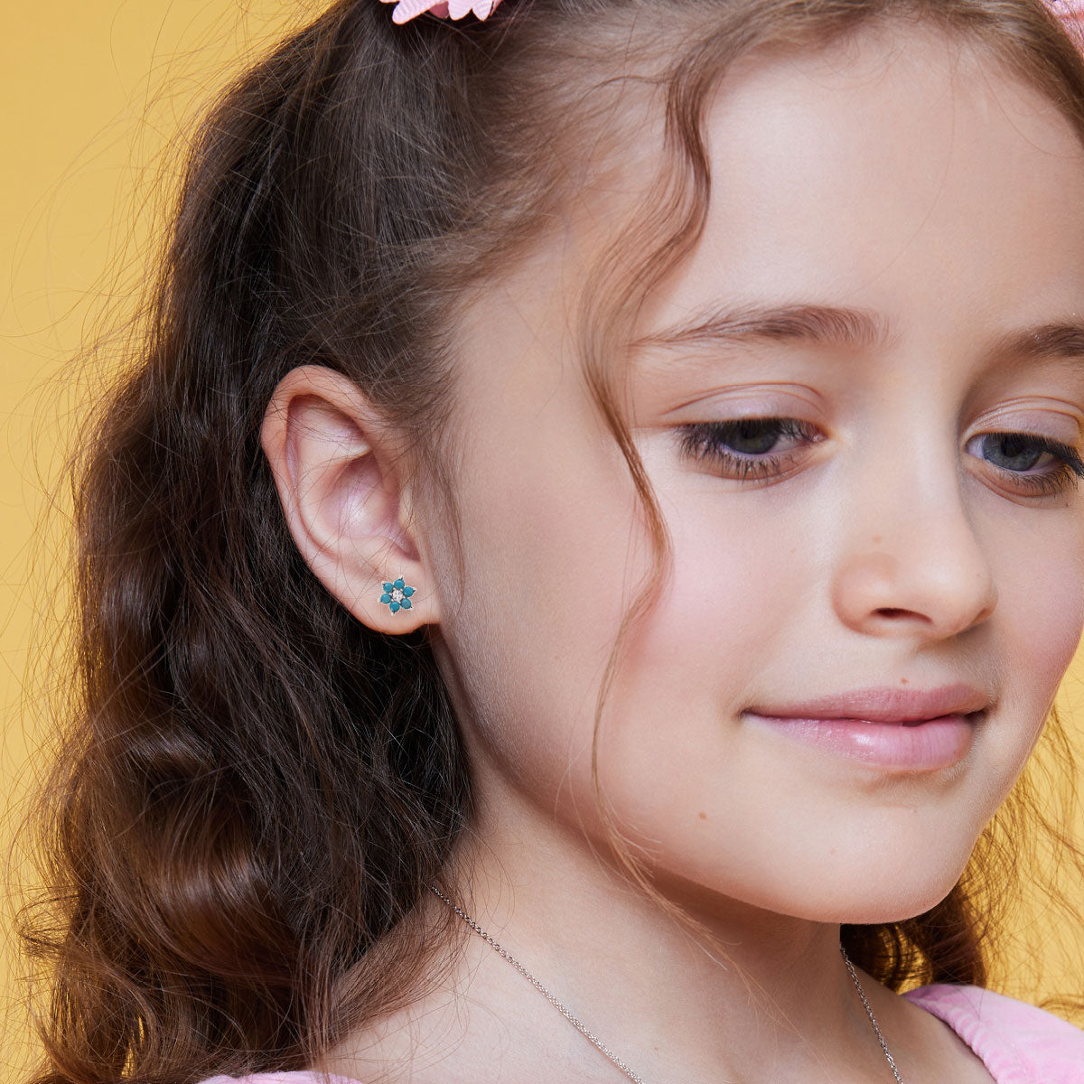 Kolczyki srebrne z cyrkoniami - kwiaty - Bambini