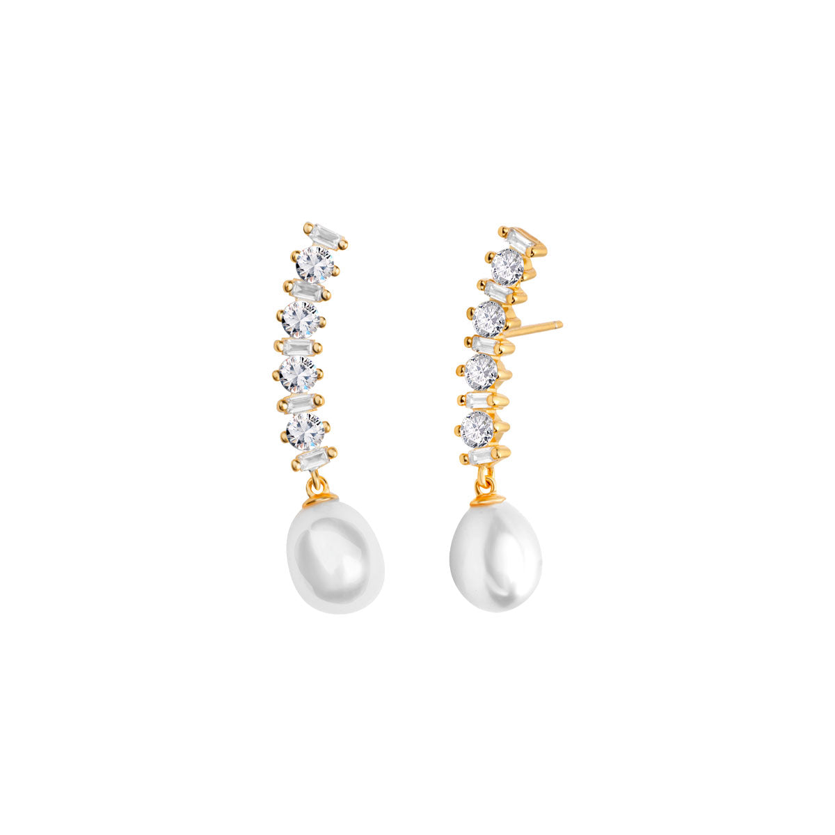 Kolczyki srebrne pozłacane z perłami i cyrkoniami