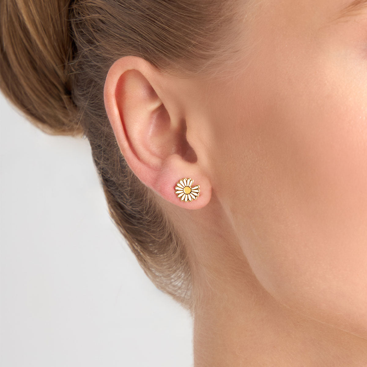 Kolczyki srebrne pozłacane pokryte emalią - stokrotki - Bambini