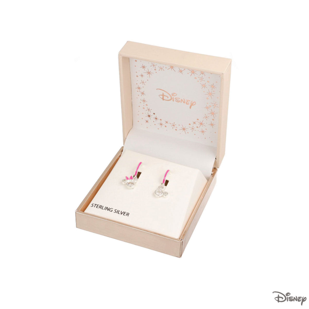 Kolczyki srebrne wiszące z różową emalią - Myszka Minnie - Disney
