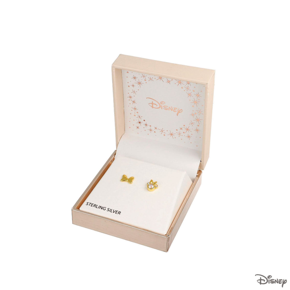 Kolczyki srebrne pozłacane z cyrkoniami - Myszka Minnie - Disney