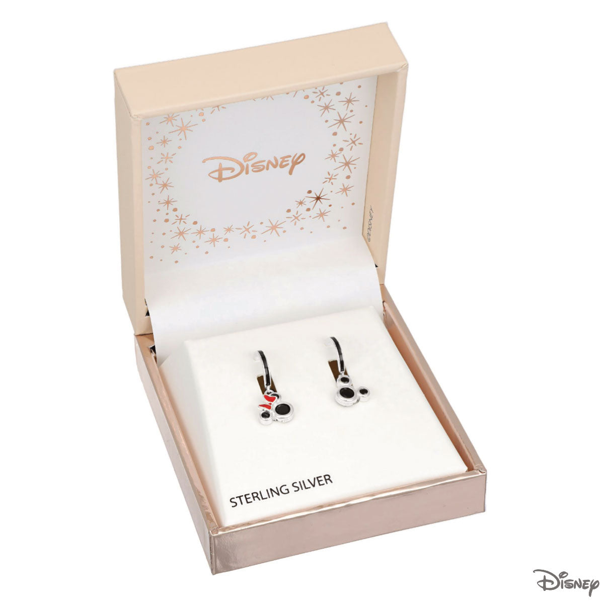 Kolczyki srebrne wiszące z czarną emalią - Myszka Minnie - Disney