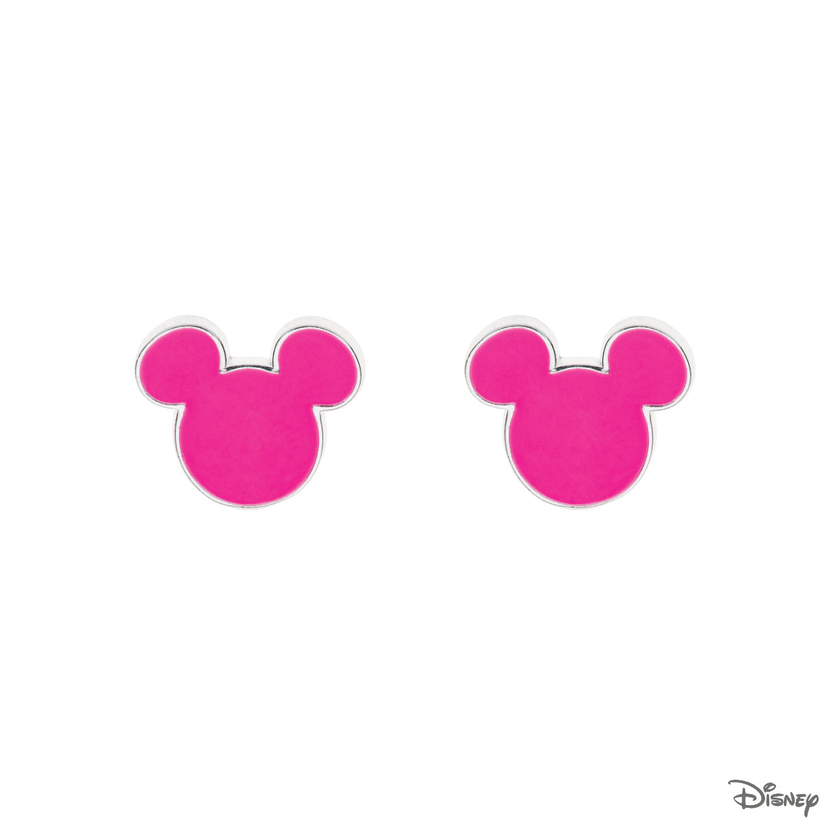 Kolczyki srebrne z różową emalią - Myszka Mickey - Disney