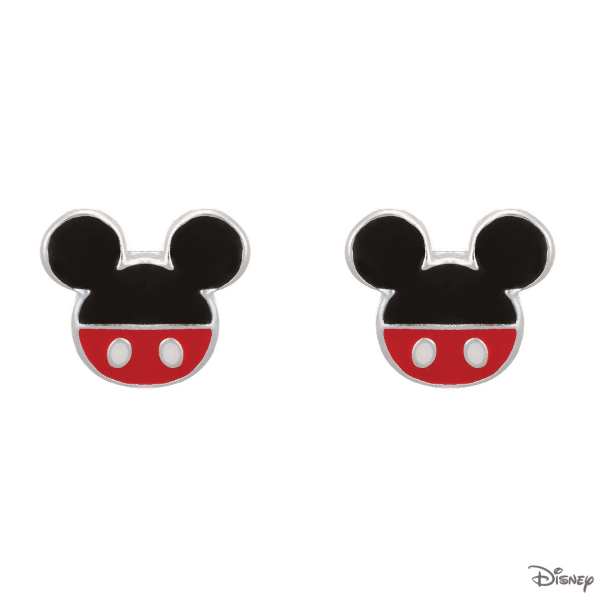 Kolczyki srebrne z czarną emalią - Myszka Mickey - Disney