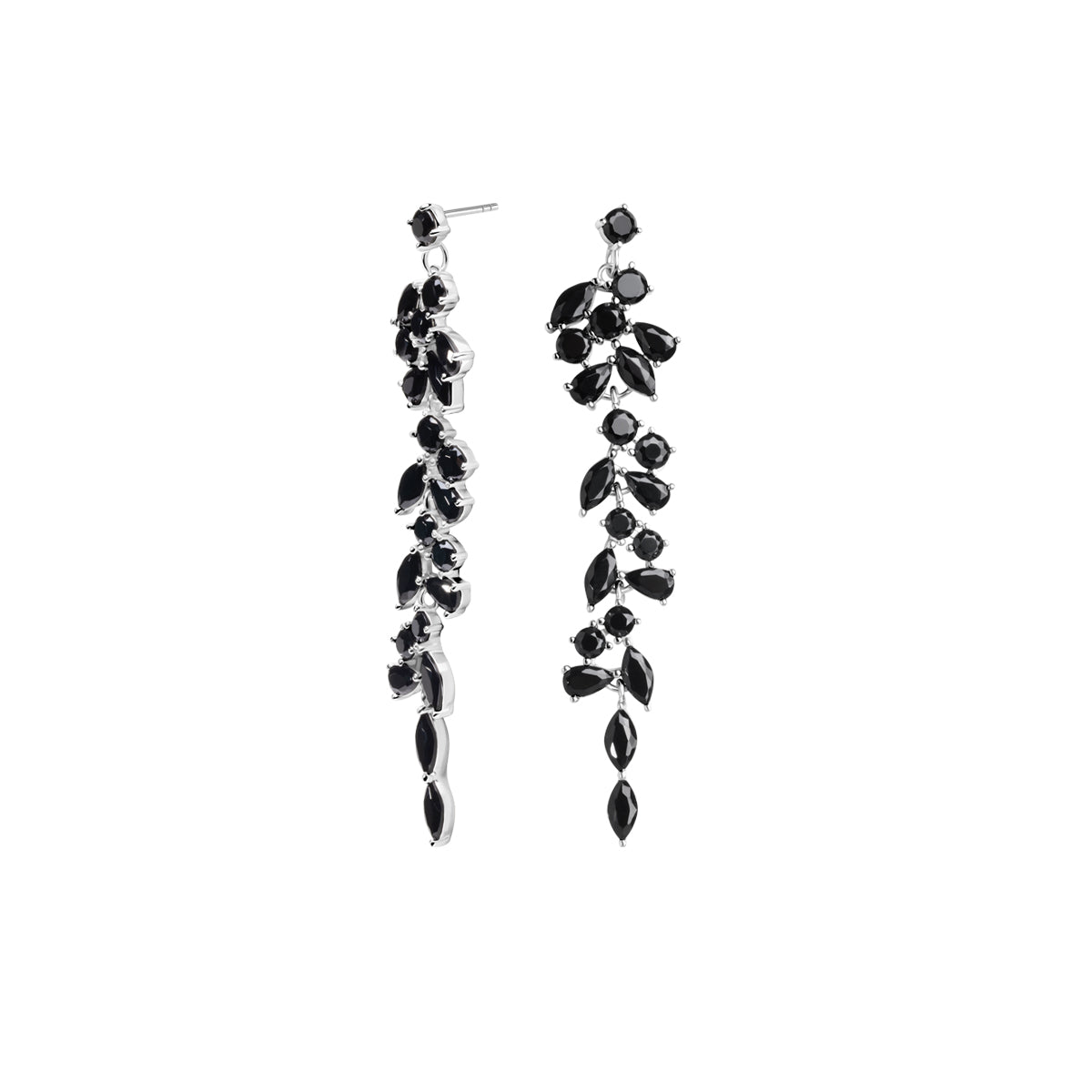 Kolczyki srebrne wiszące z czarnymi cyrkoniami