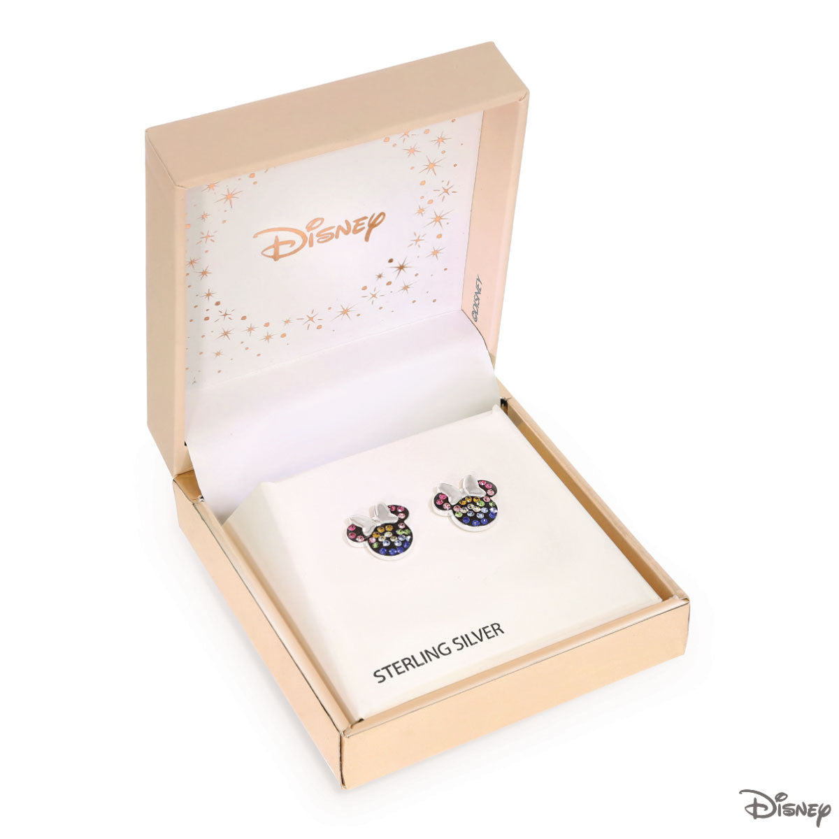 Kolczyki srebrne z kolorowymi cyrkoniami - Myszka Minnie - Disney