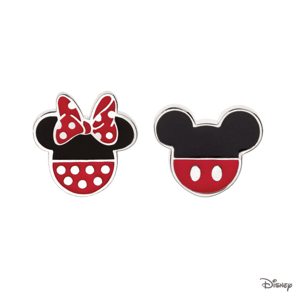 Kolczyki srebrne z czerwoną i czarną emalią - Myszka Minnie - Disney