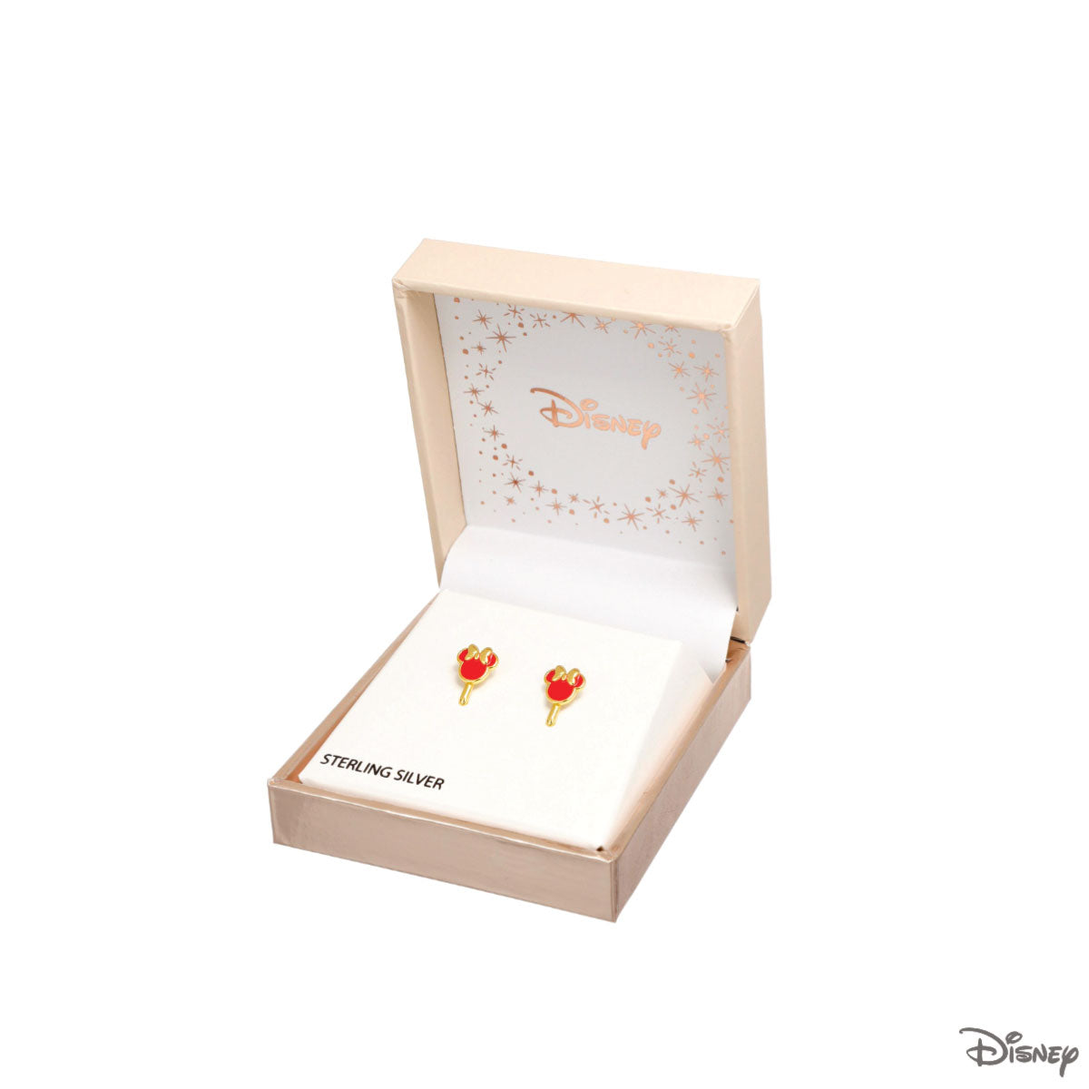 Kolczyki srebrne pozłacane z czerwoną emalią - Myszka Minnie - Disney