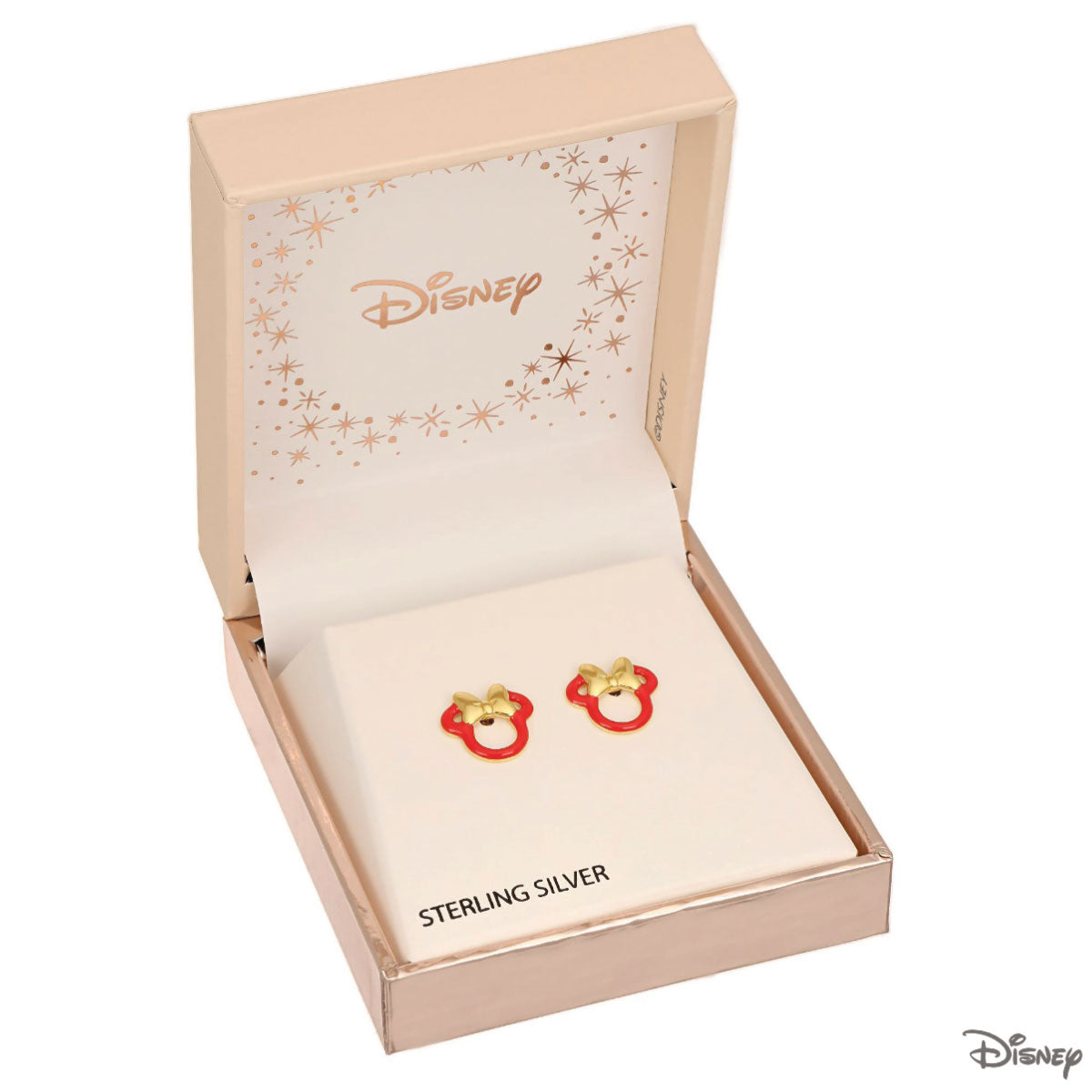 Kolczyki srebrne pozłacane z czerwoną emalią - Myszka Minnie - Disney