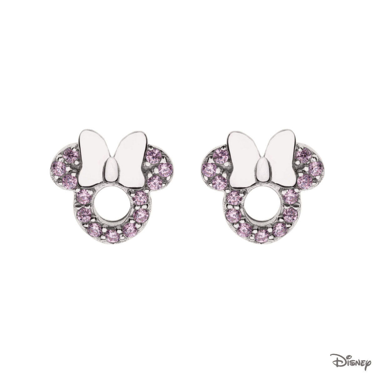 Kolczyki srebrne z różowymi cyrkoniami - Myszka Minnie - Disney