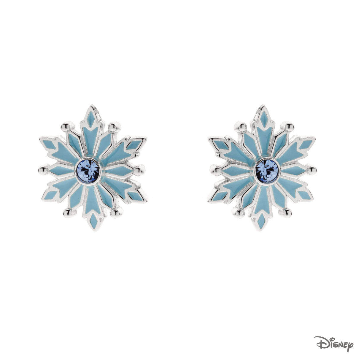 Kolczyki srebrne z niebieskimi cyrkoniami - śnieżynki - Disney