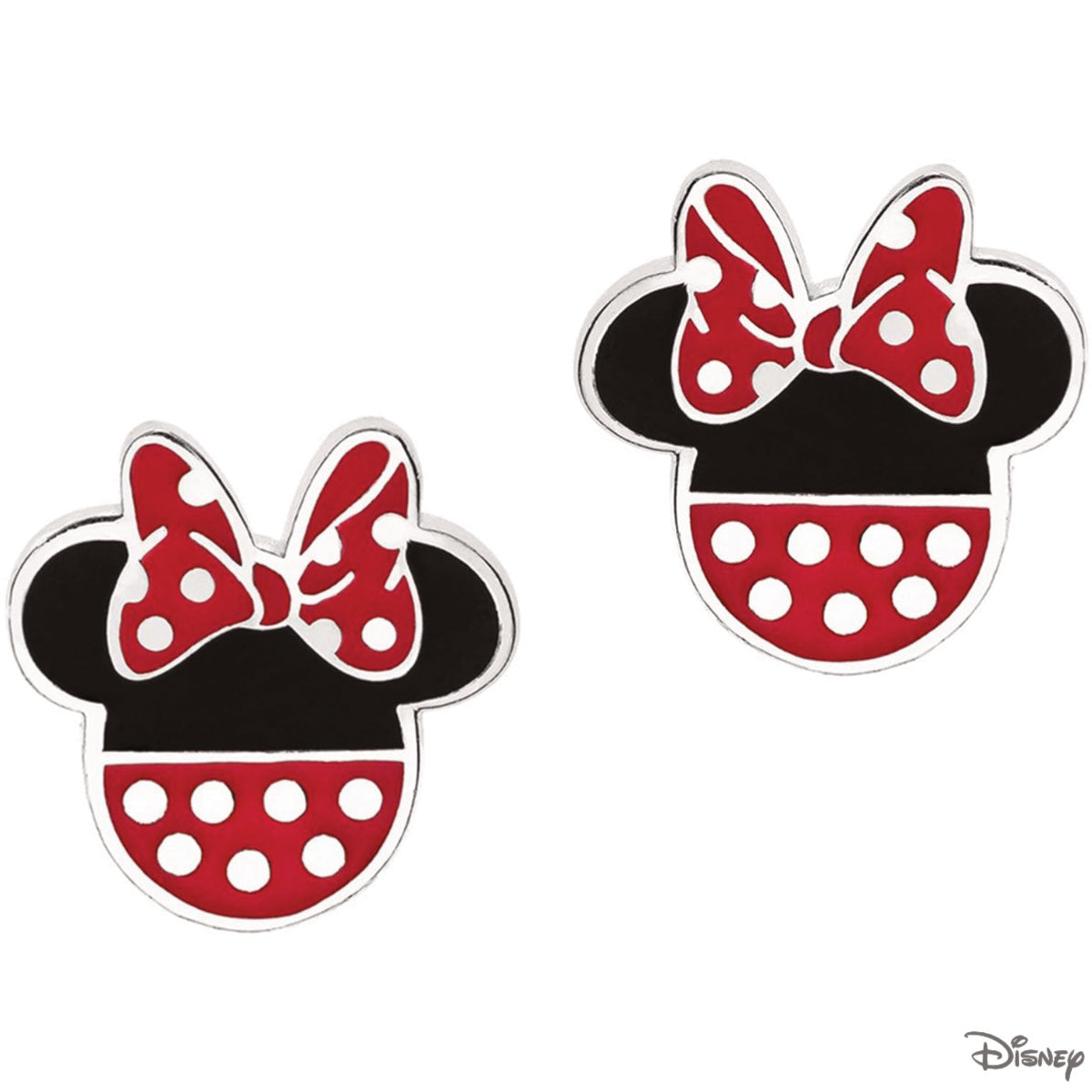 Kolczyki srebrne z kolorową emalią - Myszka Minnie - Disney