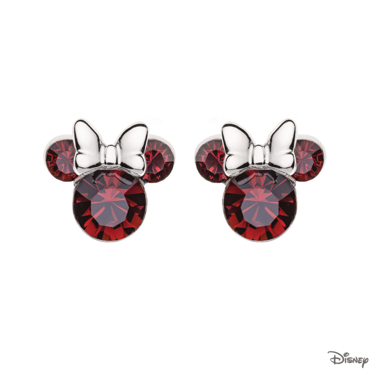 Kolczyki srebrne z czerwonymi cyrkoniami - Myszka Minnie - Disney