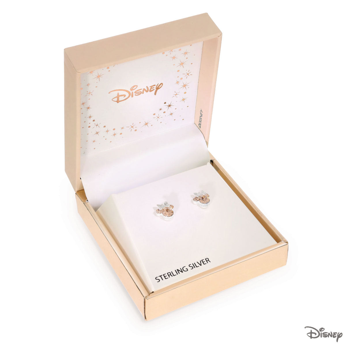 Kolczyki srebrne z brązowymi cyrkoniami - Myszka Minnie - Disney