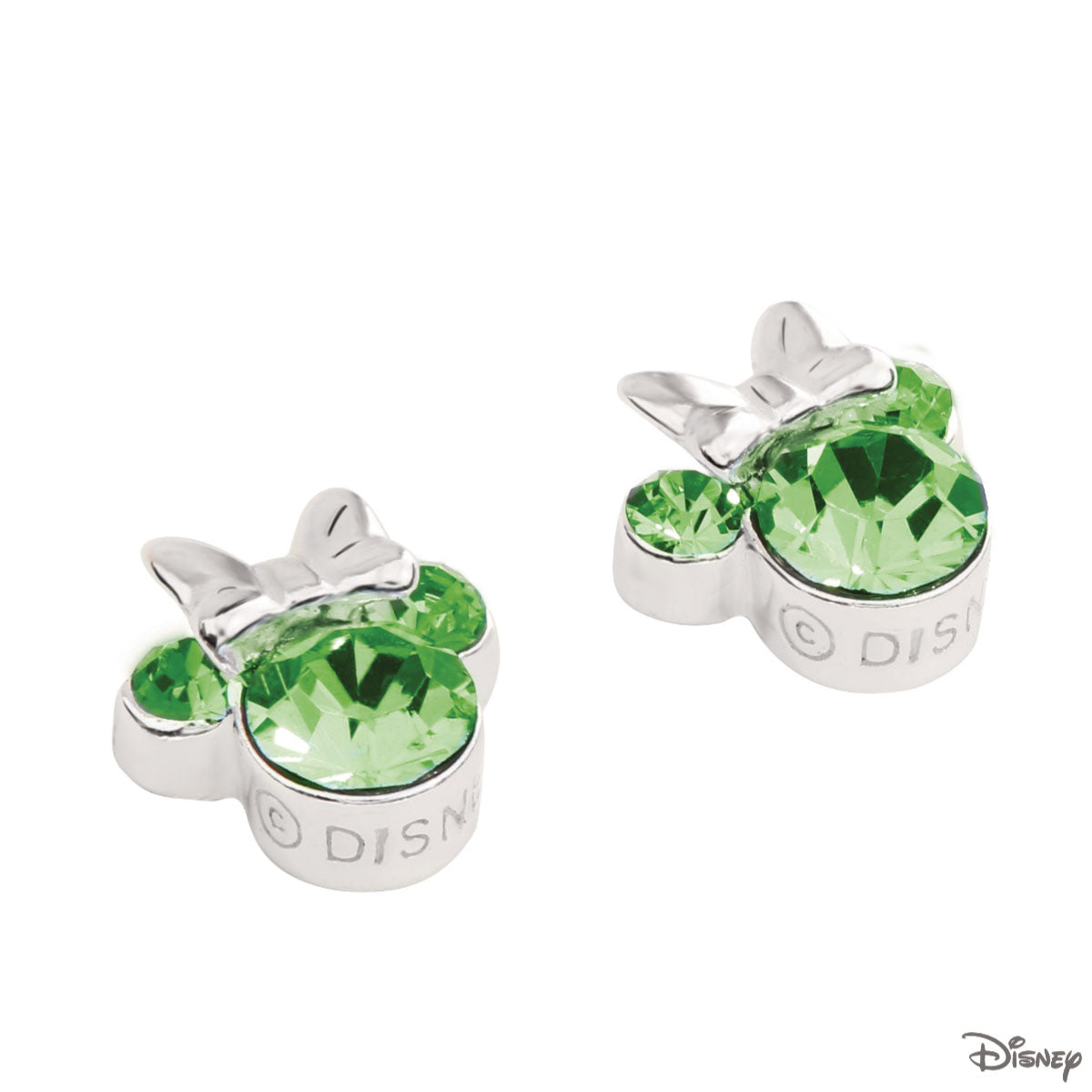 Kolczyki srebrne z zielonymi cyrkoniami - Myszka Minnie - Disney