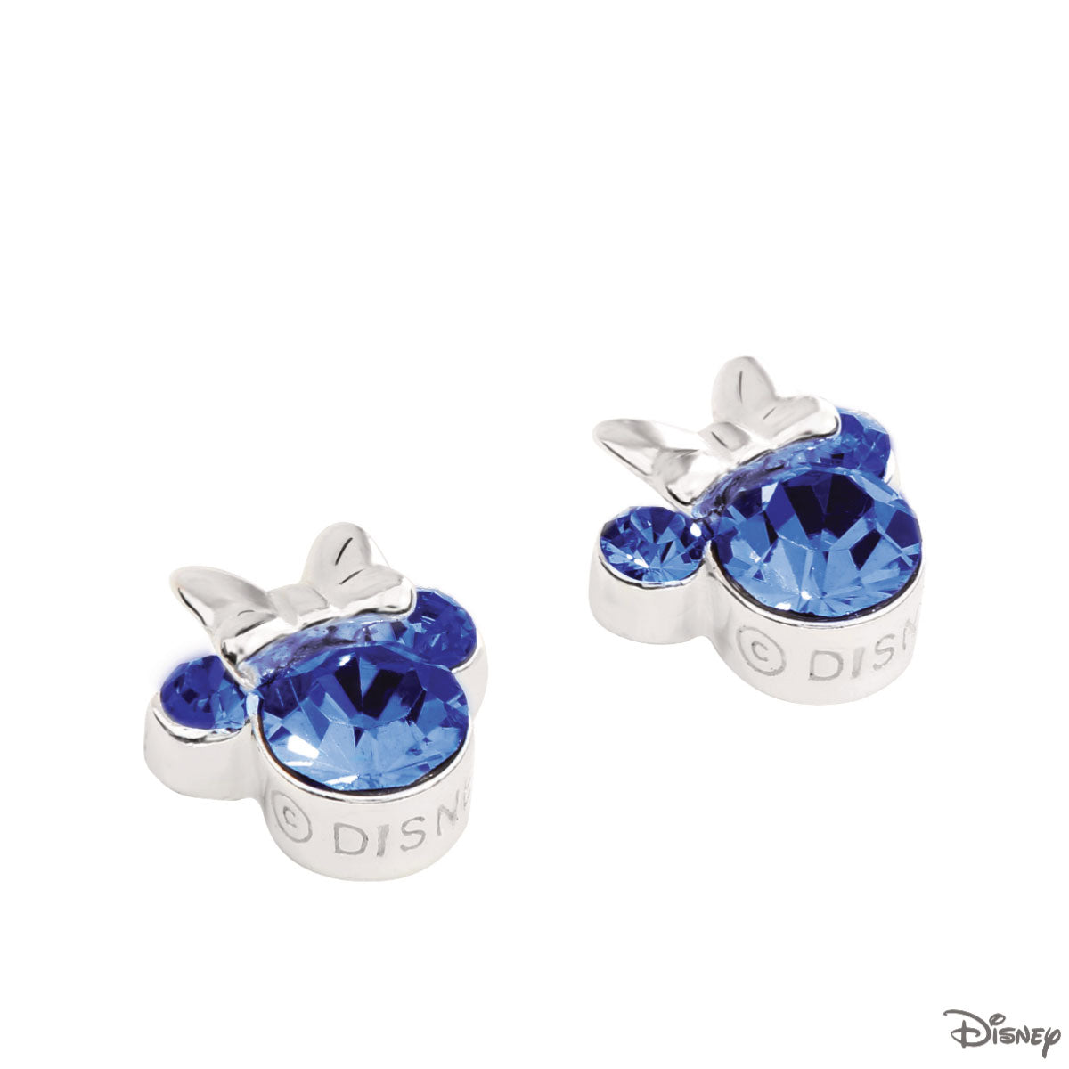 Kolczyki srebrne z niebieskimi cyrkoniami - Myszka Minnie - Disney