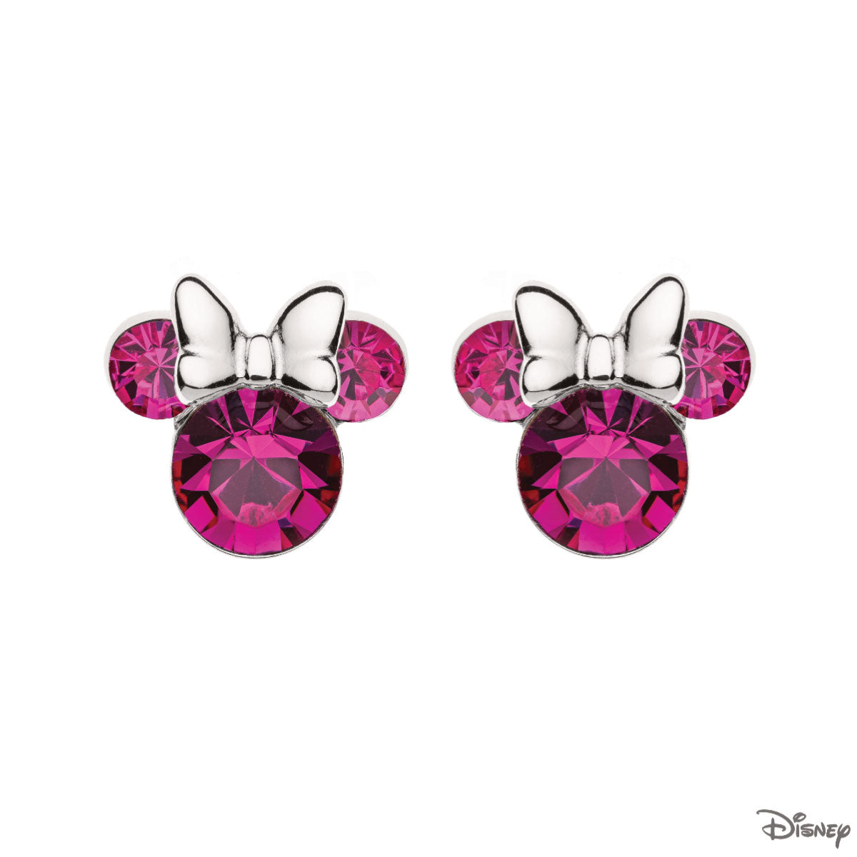 Kolczyki srebrne z różowymi cyrkoniami - Myszka Minnie - Disney