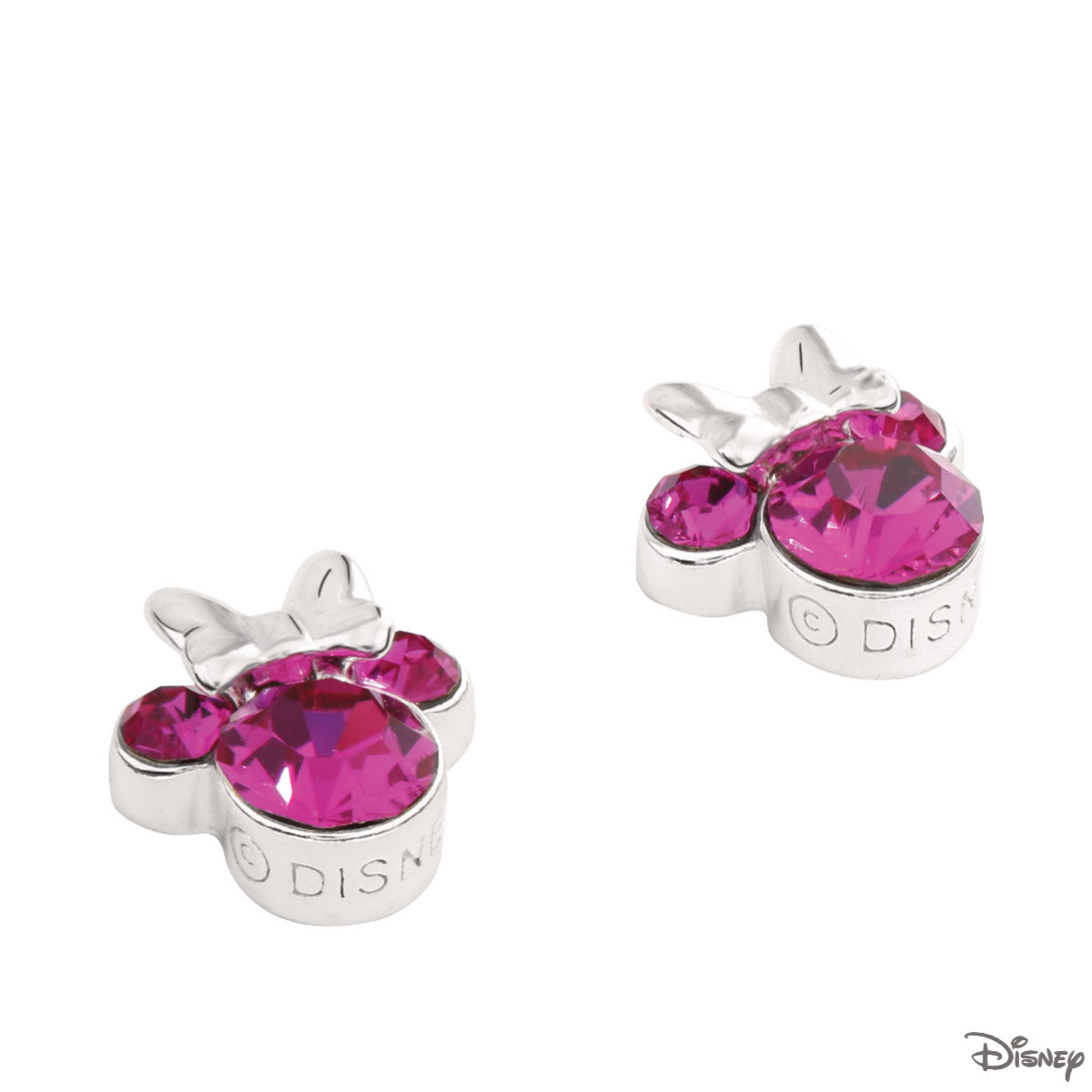 Kolczyki srebrne z różowymi cyrkoniami - Myszka Minnie - Disney