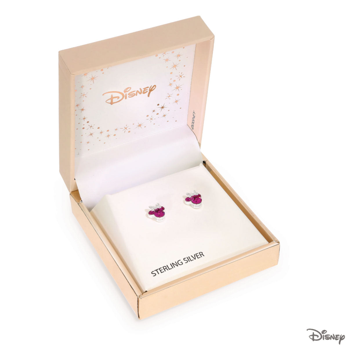 Kolczyki srebrne z różowymi cyrkoniami - Myszka Minnie - Disney