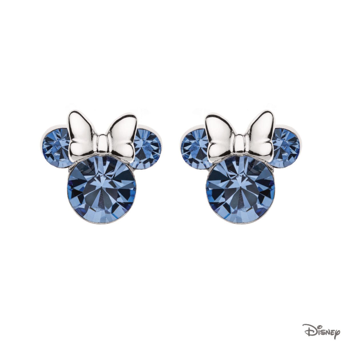 Kolczyki srebrne z niebieskimi cyrkoniami - Myszka Minnie - Disney