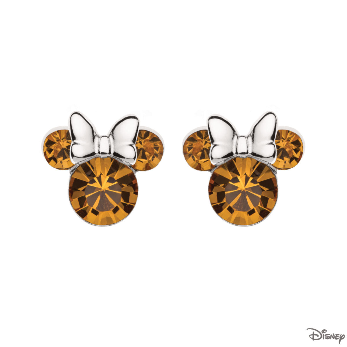 Kolczyki srebrne z pomarańczowymi cyrkoniami - Myszka Minnie - Disney